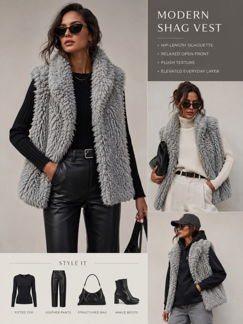 Johnny Was Pete & Greta Faux Fur Grey Shaggy Vest M